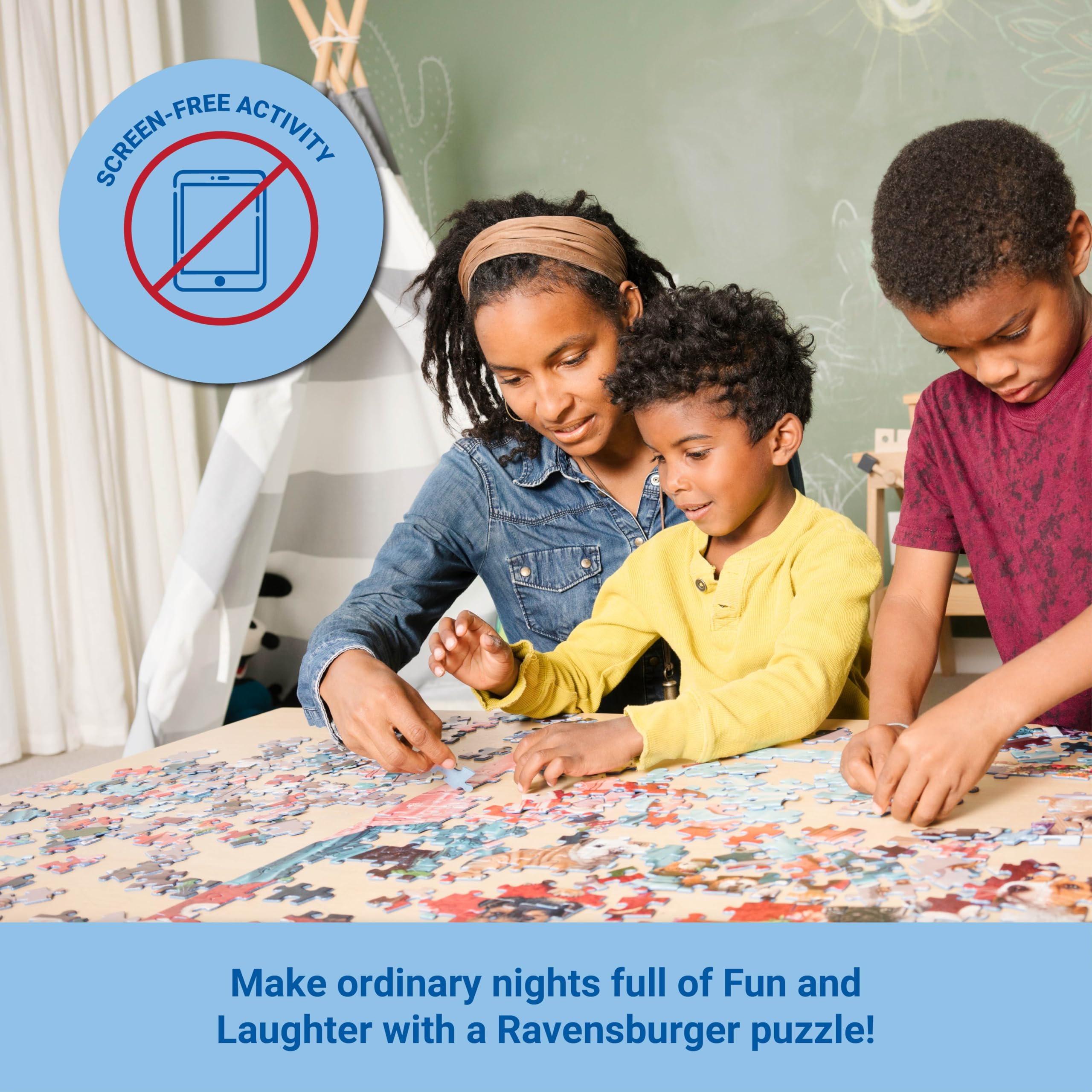 Ravensburger linen-texture reduces glare for comfortable viewing.