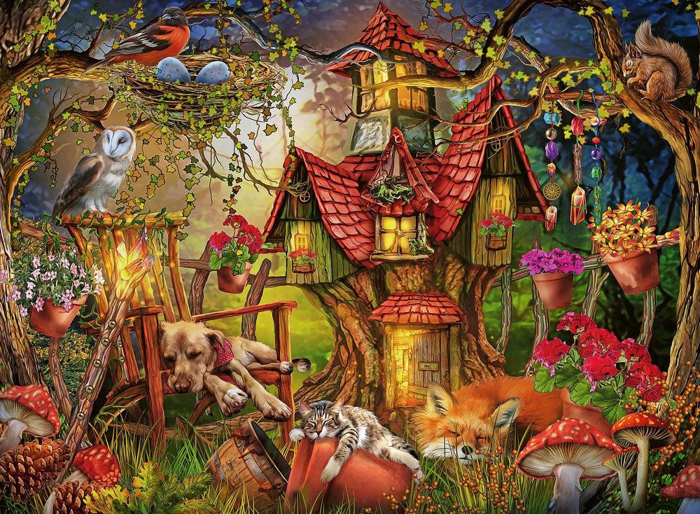 Ravensburger Little Cottage XXL puzzle spread shows a cozy scene for family puzzle time.