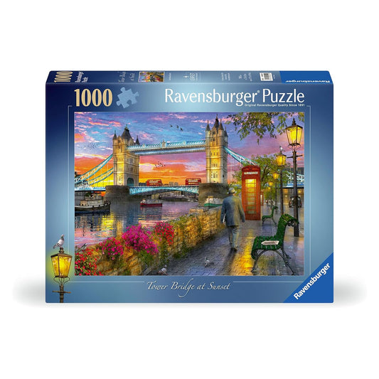 Ravensburger London Tower Bridge 1000-piece puzzle shows an iconic skyline, ideal for focused evenings.