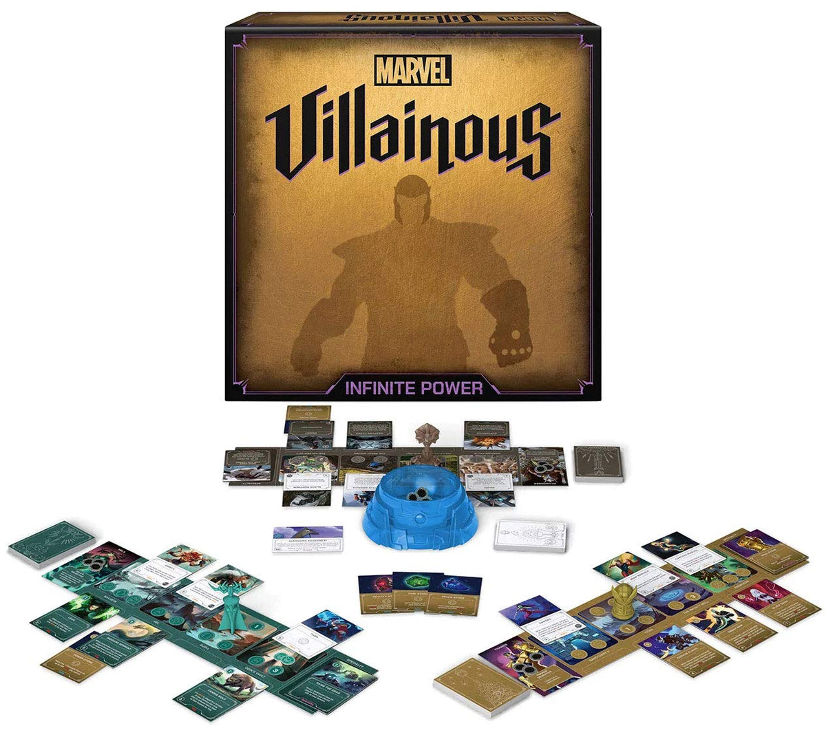 Ravensburger Marvel Villainous Infinite Power setup with components for strategic play