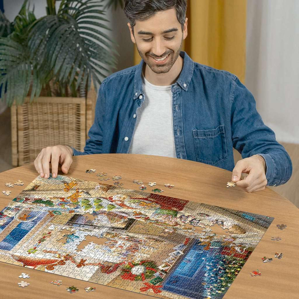 Ravensburger Merry Mischief frosted treats close-up highlighting premium linen texture and glare-free finish.