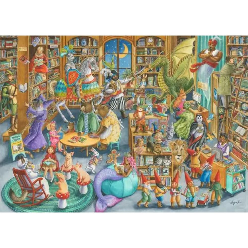 Ravensburger Midnight at the Library puzzle pieces-closeup reveals vibrant colors and precise interlocking for enjoyable assembly.