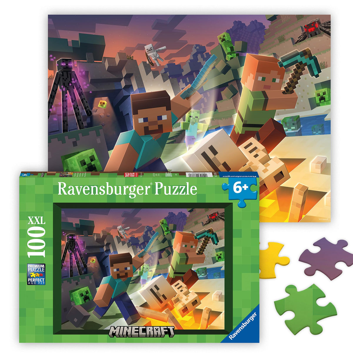 Ravensburger Monster Minecraft 100 piece puzzle with creeper-scene for screen-free fun