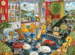 Ravensburger The Music Room puzzle cover with vibrant instruments for mindful relaxation