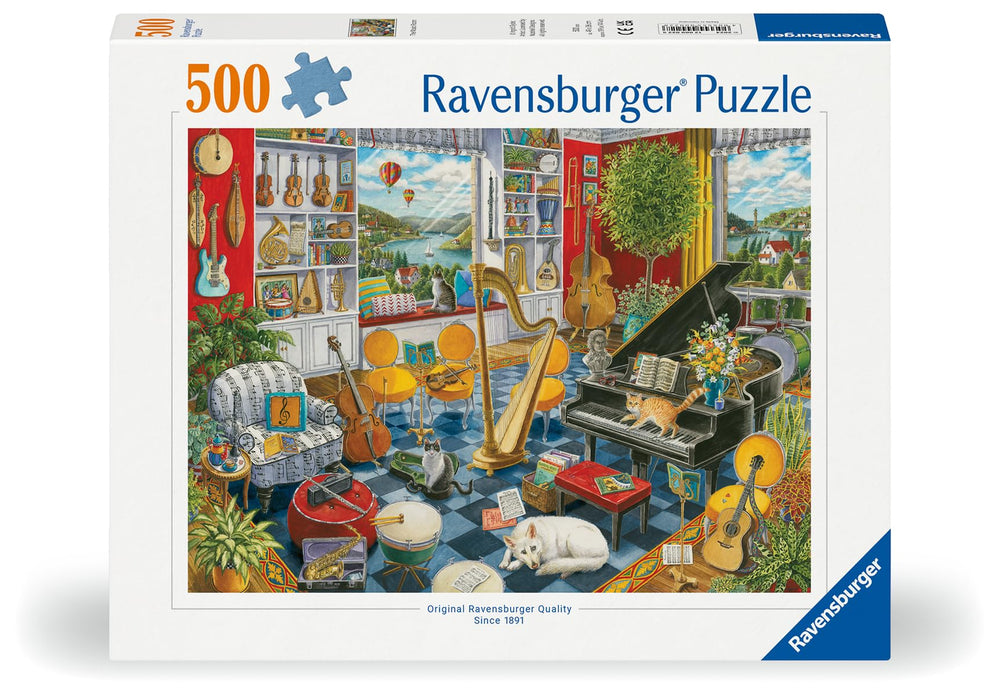 Ravensburger Music Room puzzle instruments collection highlighting diverse sounds for a stimulating puzzle experience.