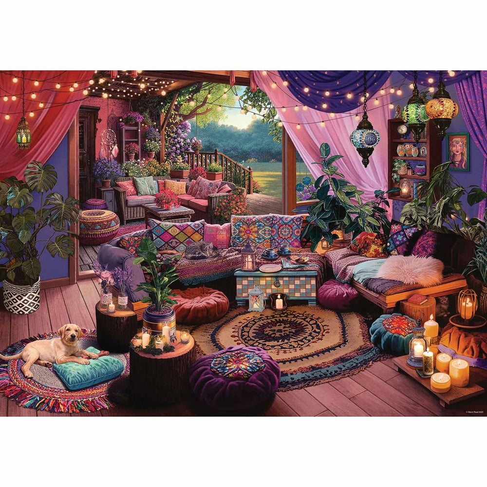 Ravensburger My Haven No.12 Boho Retreat piece detail highlighting premium linen texture and glare-free image