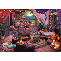 Ravensburger My Haven No.12 Boho Retreat piece detail highlighting premium linen texture and glare-free image