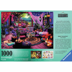 Ravensburger My Haven No.12 Boho Retreat assembly view showing the 70 x 50 cm finished puzzle
