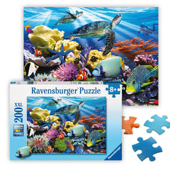 Ravensburger Ocean Turtles 200-piece puzzle: vibrant underwater scene for ages 8+.