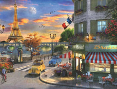 Ravensburger Paris Sunset skyline with sunlit rooftops supports calm focus.