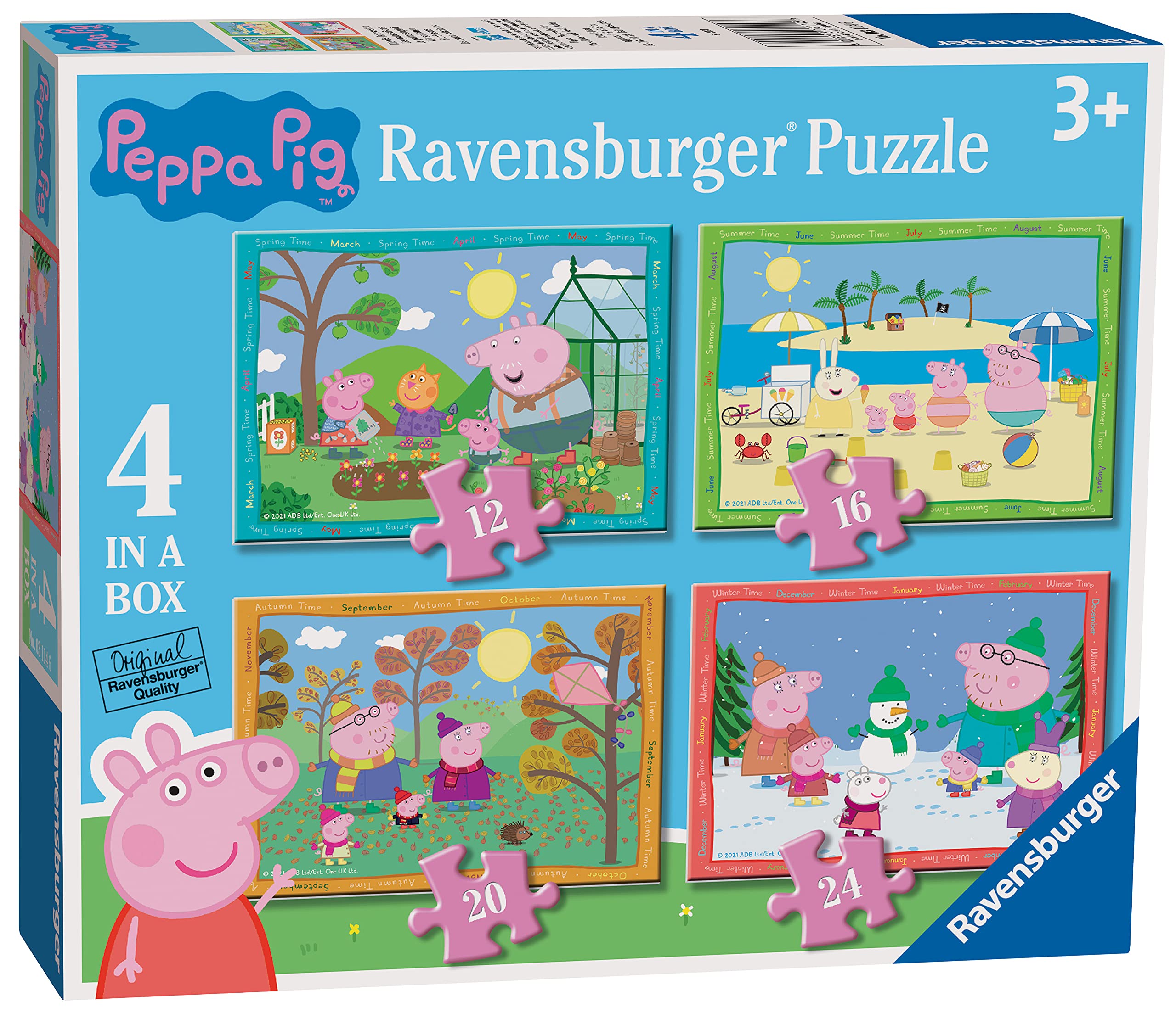 Ravensburger Peppa Pig Four Seasons puzzle box front, engaging color-rich design for early learners.