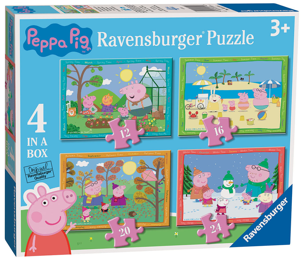 Ravensburger Peppa Pig Four Seasons puzzle box front, engaging color-rich design for early learners.
