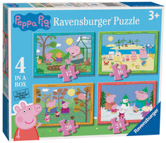 Ravensburger Peppa Pig Four Seasons puzzle box front, engaging color-rich design for early learners.
