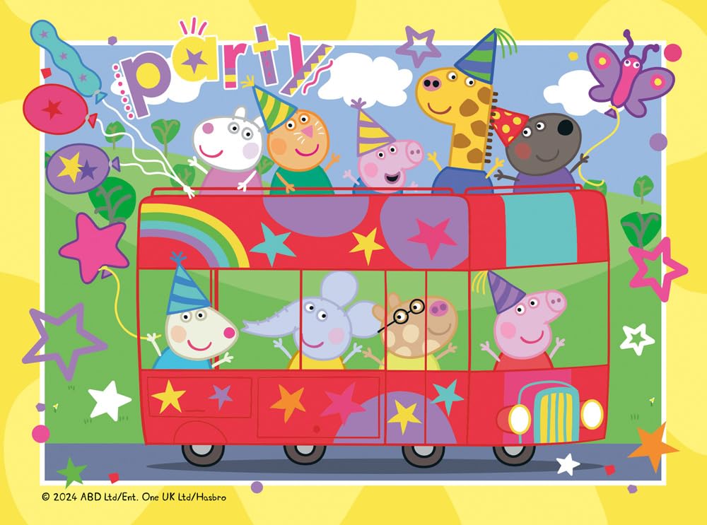 Ravensburger Peppa Pig four-pack pieces closeup shows 72-piece puzzles for ages 3+