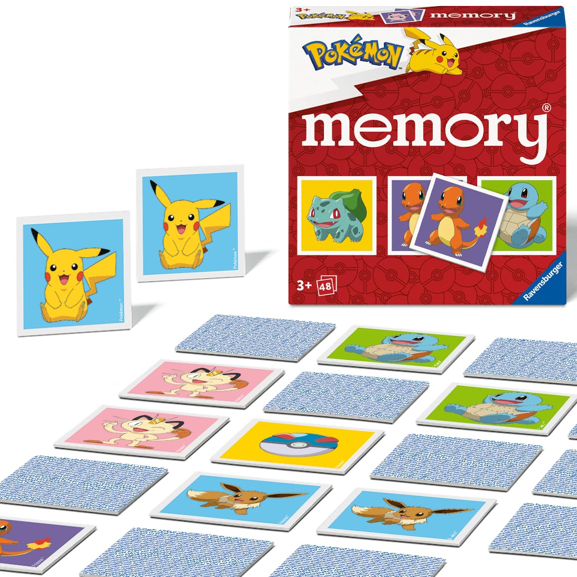 Ravensburger Pokemon Mini Memory Game cards showing vibrant Pokemon pairs for engaging play.