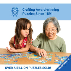 Ravensburger premium thick cardboard puzzle designed for durable puzzling.
