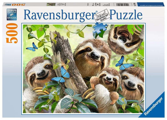 Ravensburger Sloth Selfie Puzzle cover artwork for a vibrant family puzzle night.