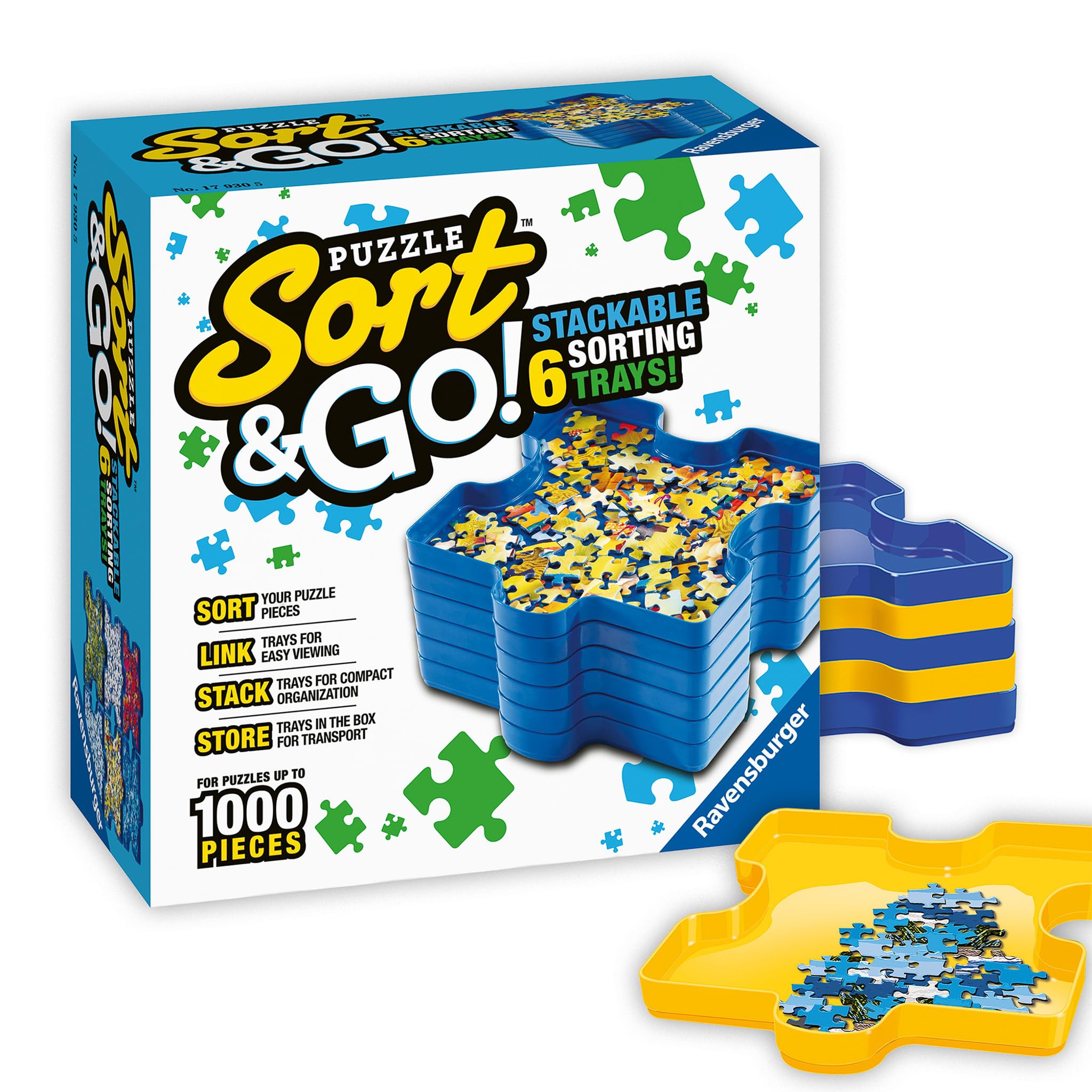 Ravensburger Sort and Go six interlocking trays for organized puzzle sorting and portability