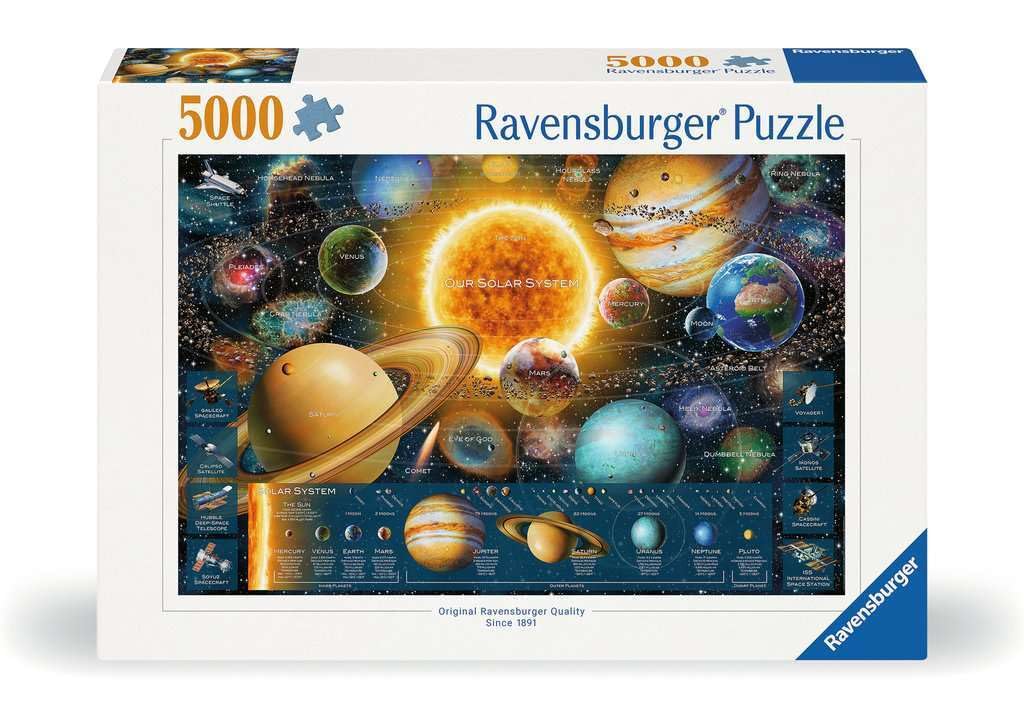 Ravensburger Space Odyssey 5000-piece puzzle shows a planetary map for science lovers and focus practice