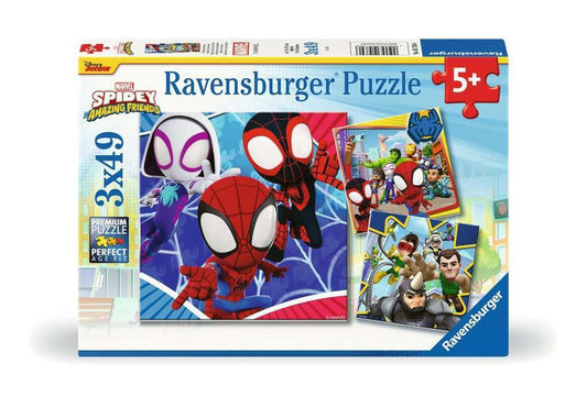 Ravensburger Spiderman Amazing Friends 3x49-piece puzzle pack promotes concentration and creativity.