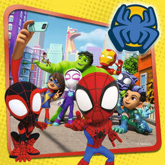Ravensburger Spiderman Amazing Friends hero scene artwork inspires imaginative play and storytelling.
