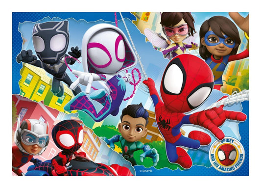 Ravensburger Spidey and His Friends puzzle featuring Marvel lineup for imaginative play