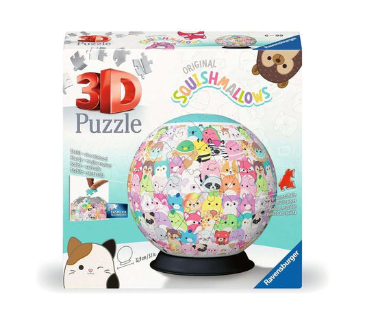 Ravensburger Squishmallows 3D Puzzle Ball assembled, a colorful desk centerpiece for fans.
