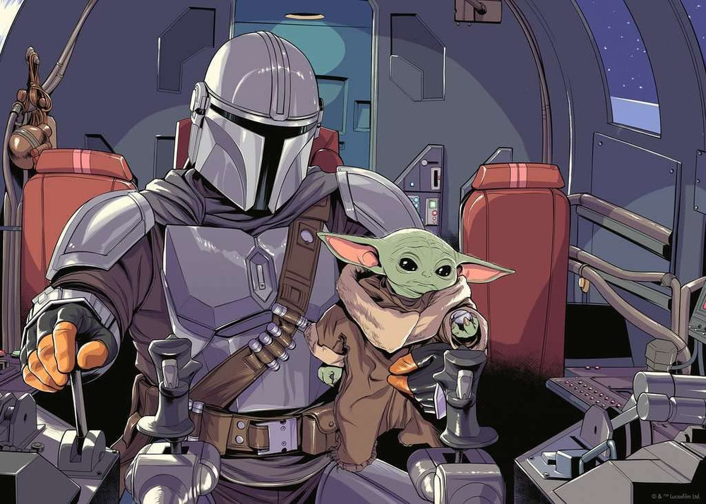 Ravensburger Star Wars Mandalorian 1000pc puzzle Grogu in Razor Crest, fun challenge for fans