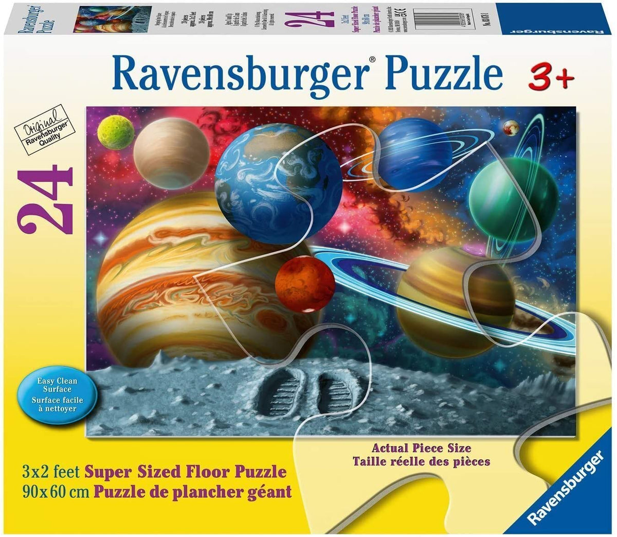 Ravensburger Stepping Into Space floor puzzle on living room floor supports early spatial skills.