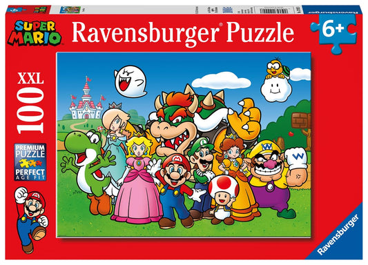 Ravensburger Super Mario 100-piece XXL puzzle featuring classic characters for focused play.