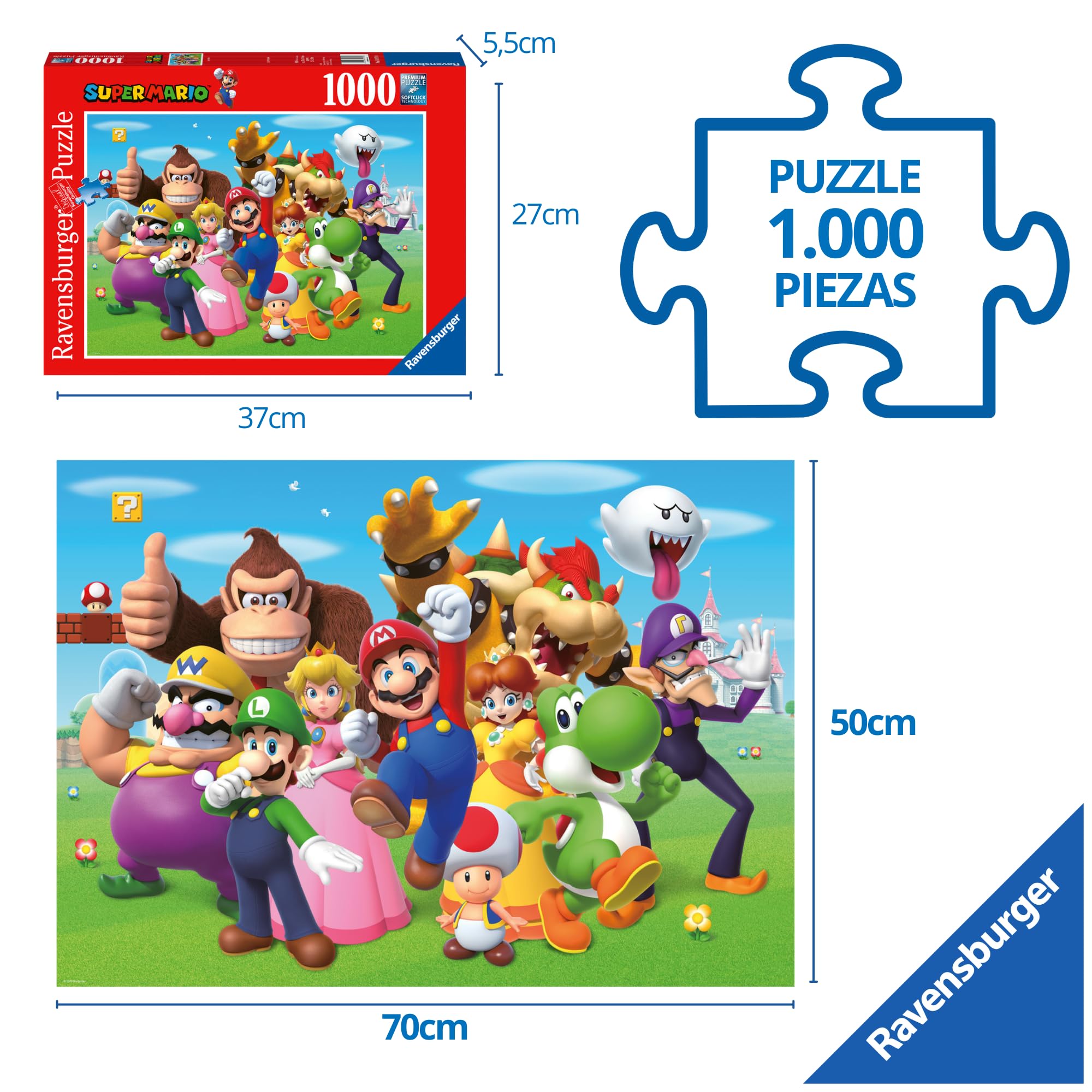 Ravensburger Super Mario Bros 1000-piece puzzle with Yoshi, bright green tones for joyful assembly