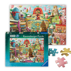 Ravensburger Sweet Street donut houses scene for joyful family puzzle sessions