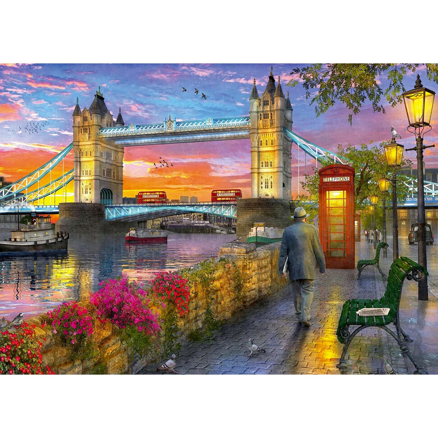 Ravensburger Tower Bridge puzzle captures vivid colors, inviting relaxed weekend puzzle sessions.