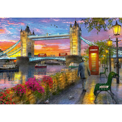 Ravensburger Tower Bridge puzzle captures vivid colors, inviting relaxed weekend puzzle sessions.