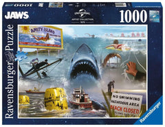 Ravensburger Jaws 1000-piece puzzle box-front artwork invites immersive family puzzle time.