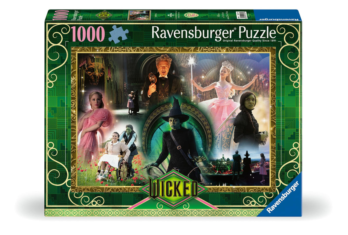 Ravensburger Wicked Act I puzzle scene at Shiz University for immersive fandom puzzle-solving enjoyment.