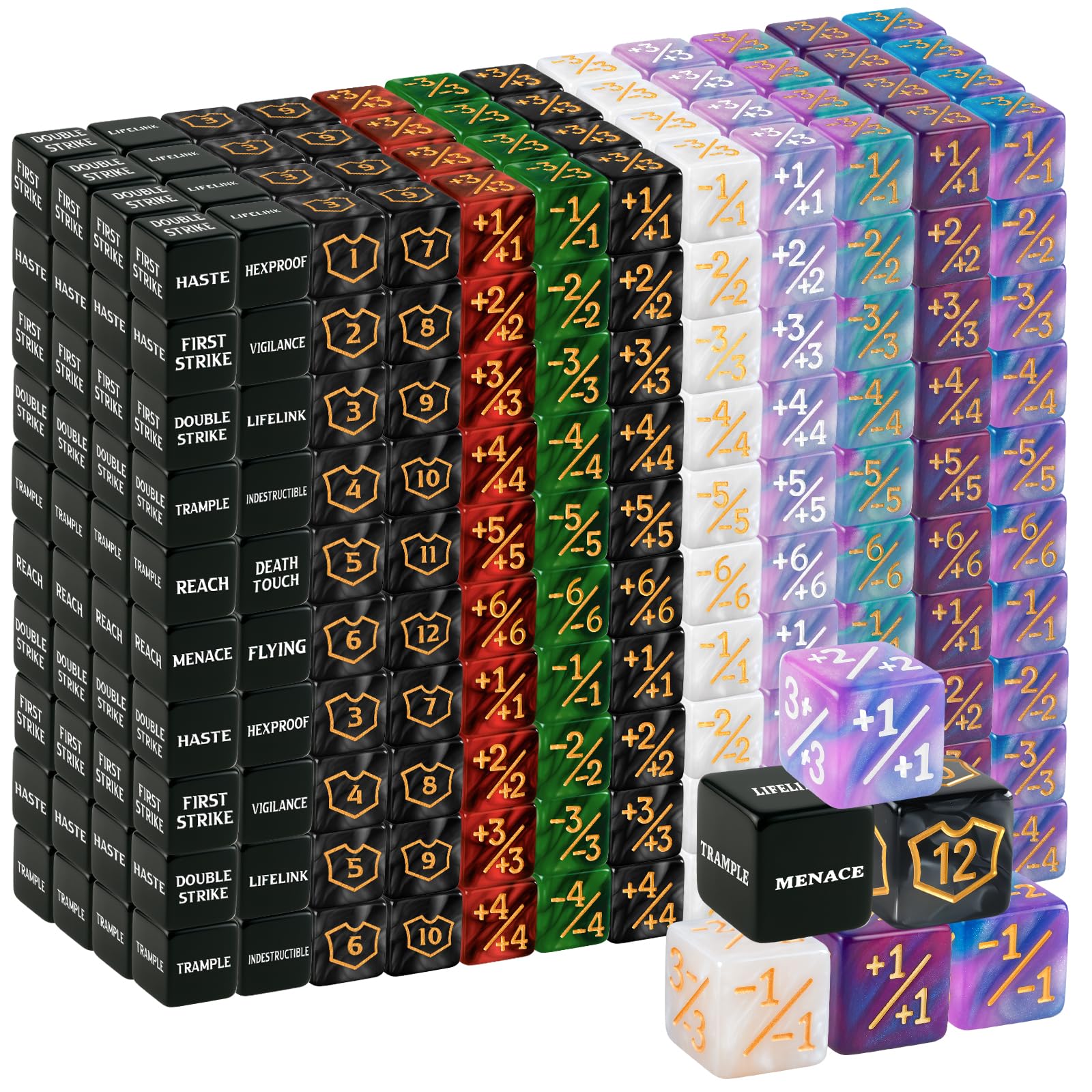 Ravonixis MTG keyword dice counters show Haste and Indestructible for quick combat tracking