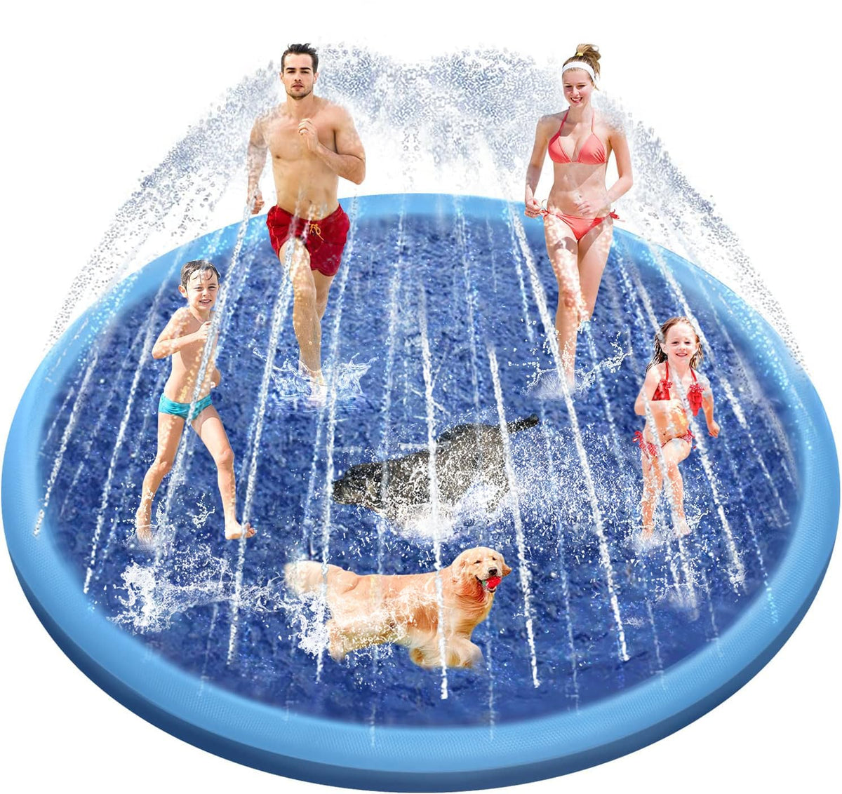 Raxurt Splash Pad 118in non-slip surface for safe family and pet play.