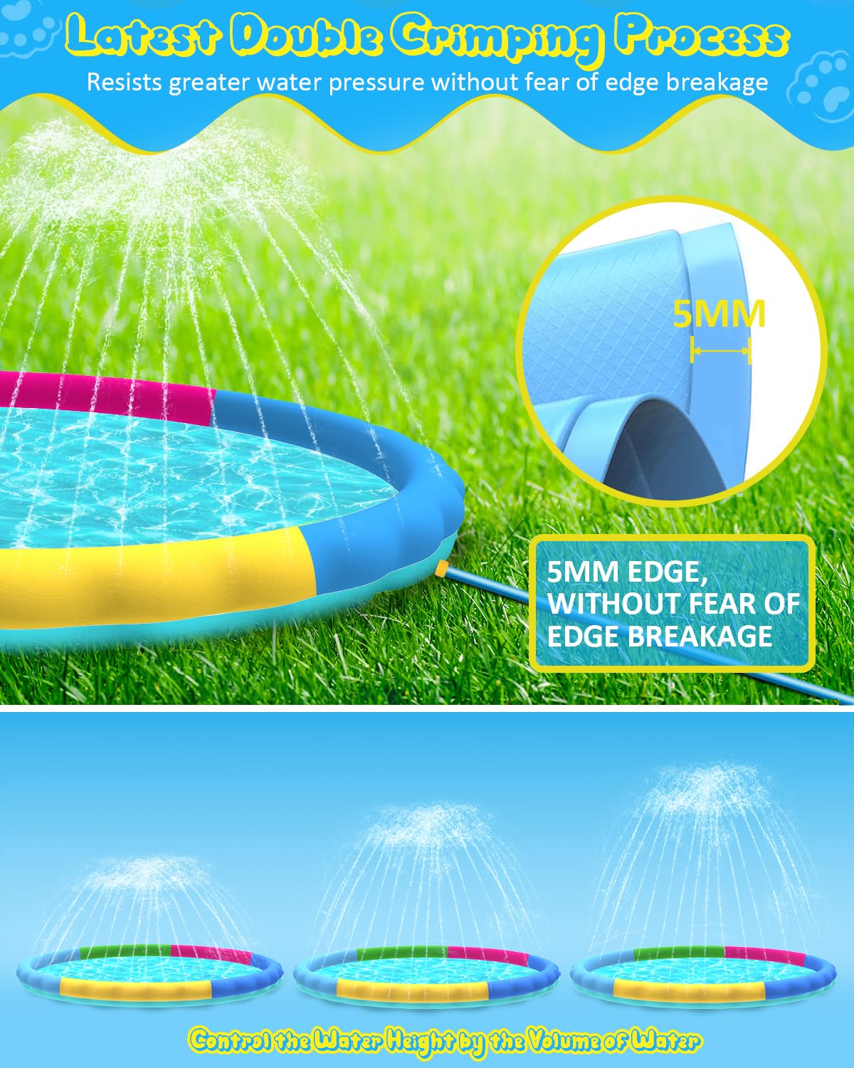 Raxurt splash pad bottom inlet design reduces leaks for reliable setup.