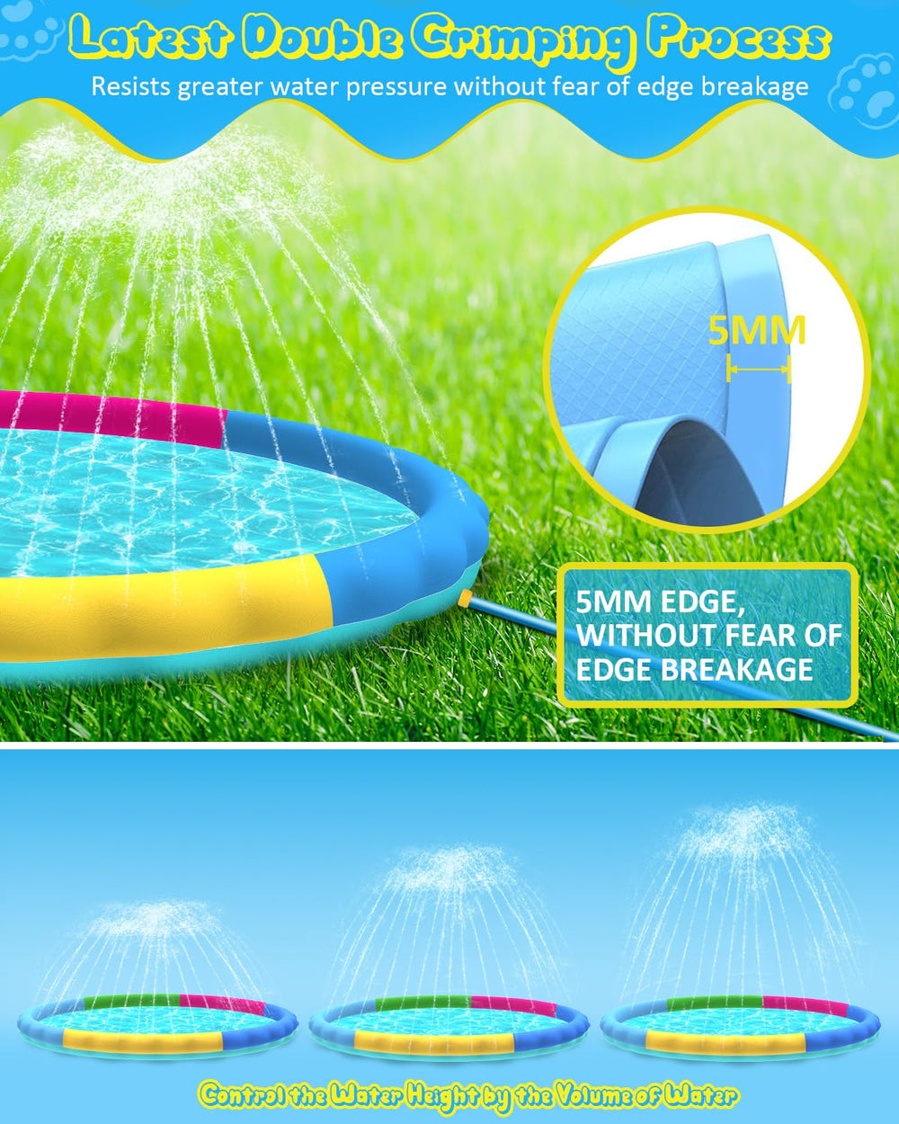 Raxurt splash pad bottom inlet design reduces leaks for reliable setup.