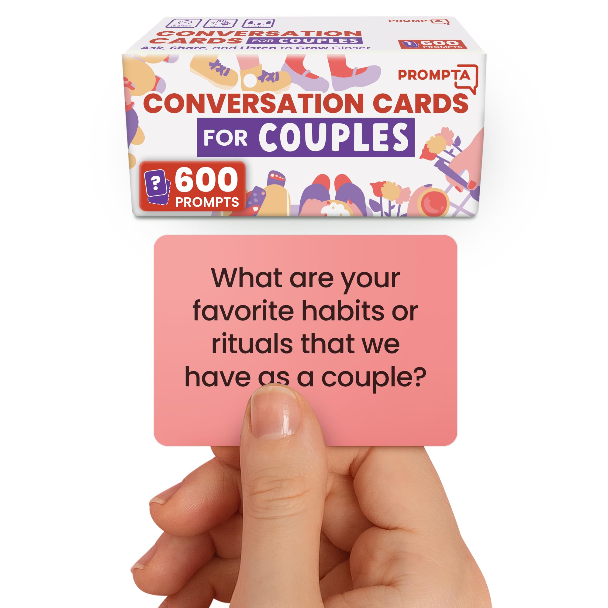 Rayliad Prompta 600 cards stacked for quick date-night prompts.