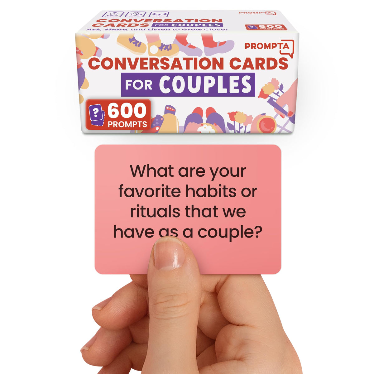 Rayliad Prompta 600 cards stacked for quick date-night prompts.