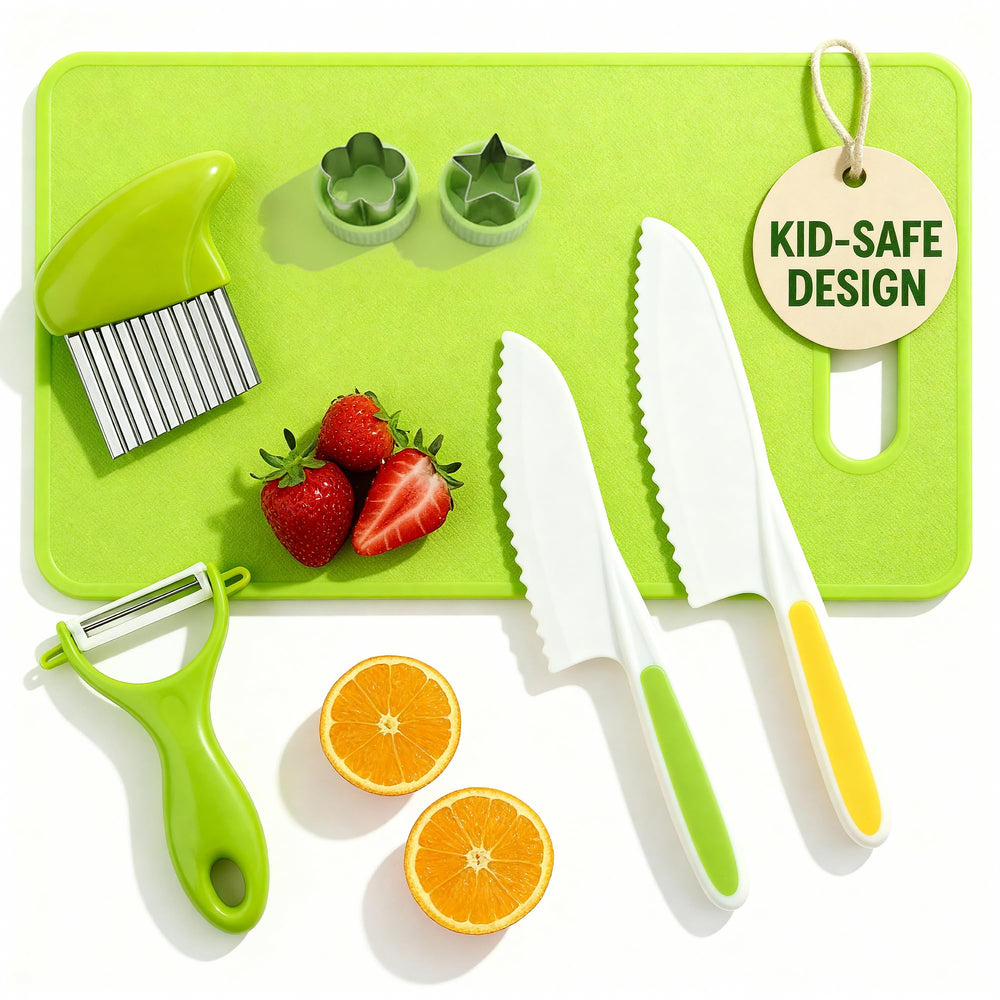 Raymeer 7-pcs kids knife set for real cooking, supervised prep.