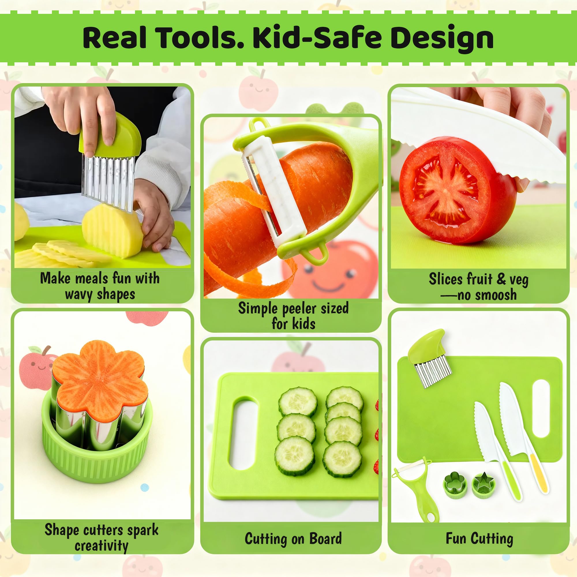 Raymeer kids cutting board included for safe prep.