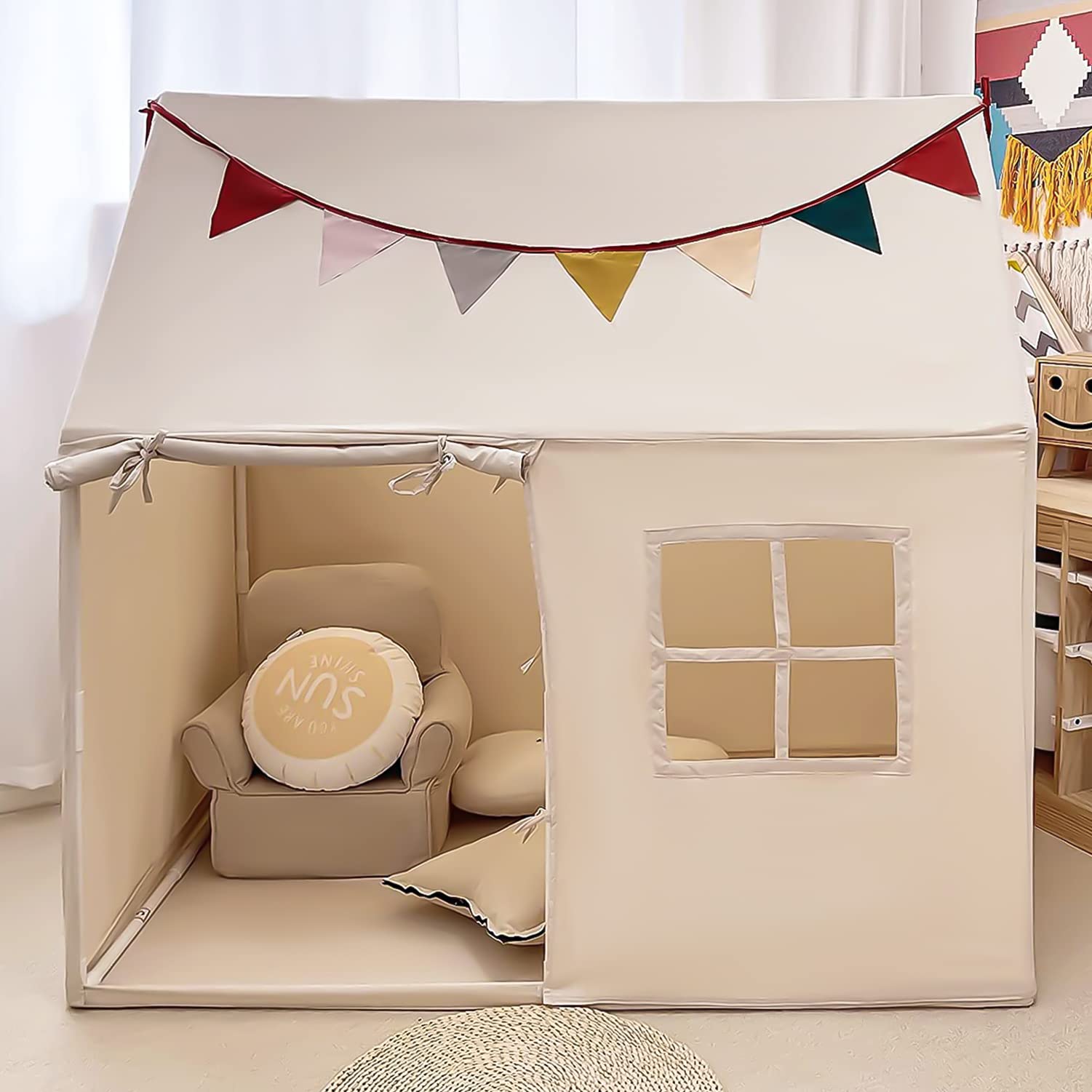 Razee Kids Tent living room display blends with décor.
