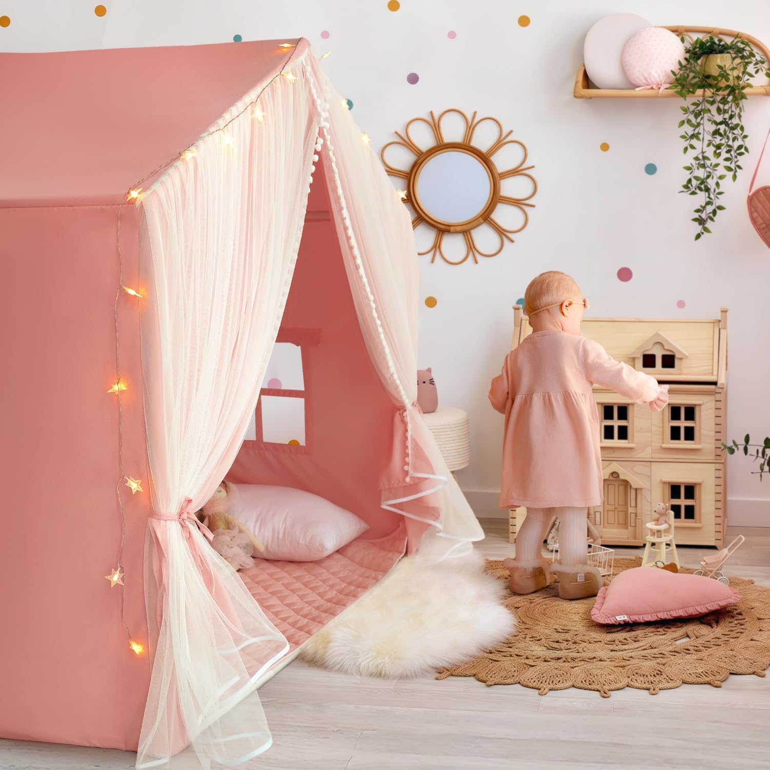 Razee pink large play cottage creates a vibrant centerpiece for play and birthdays.