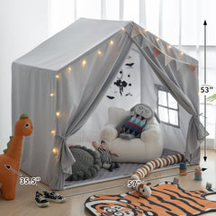 Razee playhouse gray door-open view emphasizes easy access for children