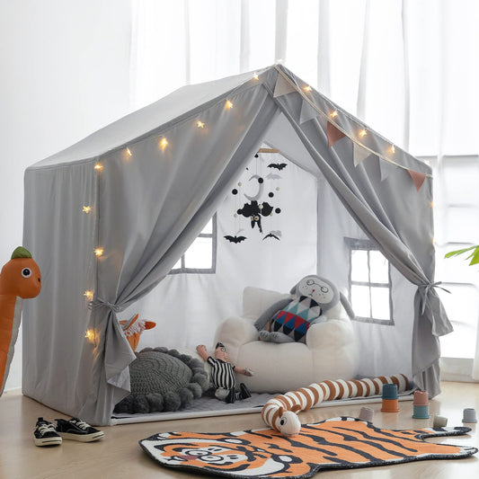 Razee playhouse tent gray side view highlights spacious play area