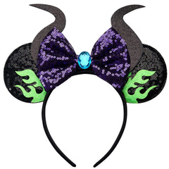 RAZKO mouse ears headband with sequin Maleficent design, a vibrant party accessory.