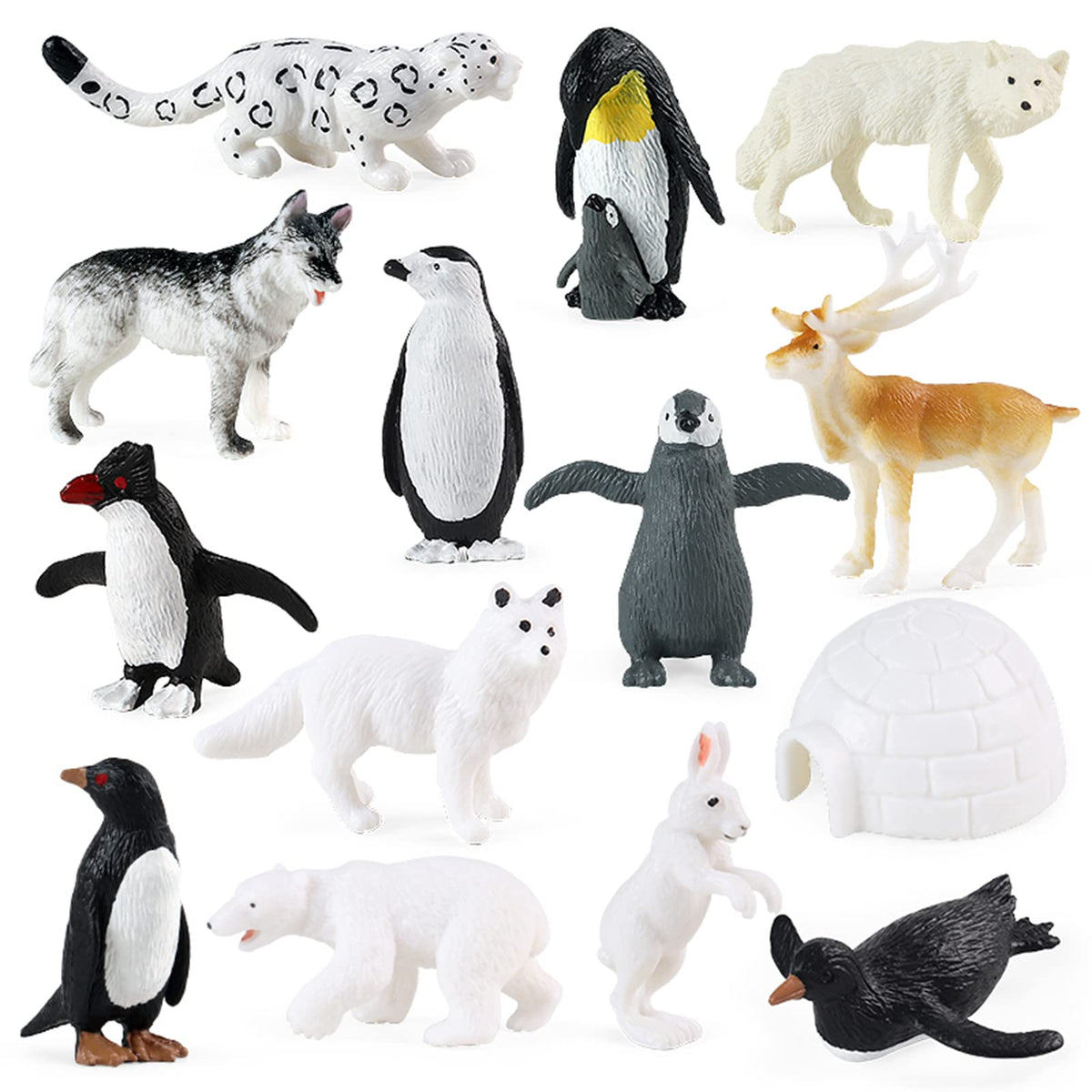 RCOMG Arctic Animals Figures 14-piece set for imaginative play and classroom displays